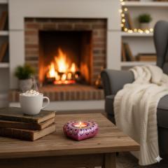 Foto van het artikel Kaarsenhouder "medium" - Hartvorm - Roze basis