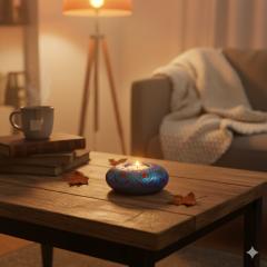 Photo de l'article Bougeoir "medium" - Format rond - Base bleue