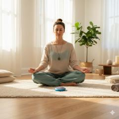 Foto van het artikel Meditatieve steen - Blauw basis - Mandala & Dot Art - Uniek stuk in Jesmonite, 100% gegoten en handgeschilderd