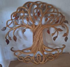 Arbre de vie décoratif en bois de chêne sculpté, symbole spirituel en pièce murale artisanale / Levensboom wanddecoratie in eikenhout, spiritueel handgemaakt kunstwerk / Oak wood tree of life wall art, spiritual handmade decorative piece