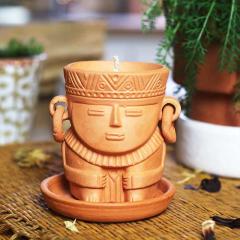 Bougie fleurissante Fleur de Coton XS – bougie artisanale coulée dans pot en céramique visage / XS katoengeurkaars in gezichtsvormig keramiek – handgemaakt en stijlvol / Cotton Blossom scented candle XS – handmade in a ceramic face-shaped jar