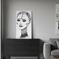 Photo de l'article Affiche A3 “L’éthiopienne” en noir & blanc – illustration signée sans cadre