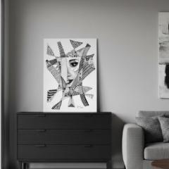 Photo de l'article Affiche A3 “Le visage” en noir & blanc – illustration signée sans cadre