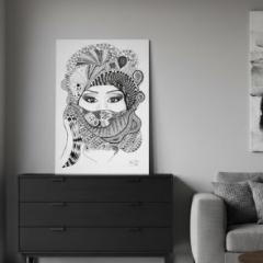 Photo de l'article Affiche A3 "La guerrière touareg" – Illustration tribale puissante en noir & blanc, avec cadre