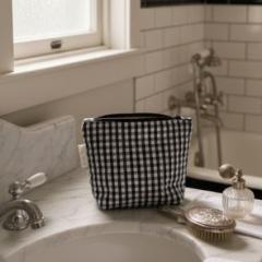 Picture of the product Small navy gingham upcycled pouch – Unique eco gift