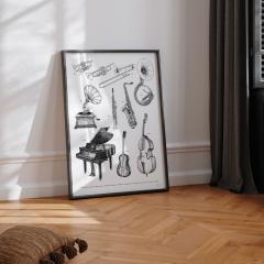 Affiche instruments de musique – déco murale artistique et idée cadeau pour mélomane / Muziekinstrumenten poster – artistieke wanddecoratie en cadeau-idee voor muziekliefhebbers / Musical instruments poster – artistic wall decor and gift idea for music lovers