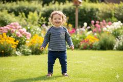 Marinière bébé chaude 12 mois faite main par Anne Morin Ethi-Khet, pull bébé artisanal porté, vêtement confortable et durable, idée cadeau de naissance locale et responsable sur Wimzzi / Warme marinière voor baby 12 maanden handgemaakt door Anne Morin Ethi-Khet, ambachtelijke en comfortabele babytrui, duurzaam geboortecadeau via Wimzzi / Warm baby marinière sweater 12 months handmade by Anne Morin Ethi-Khet, artisanal baby clothing, cozy and responsible newborn gift on Wimzzi