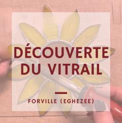 Affiche atelier découverte du vitrail, initiation artisanale à l’art du verre coloré / Affiche voor glas-in-lood workshop, ambachtelijke kennismaking met glaskunst / Stained glass discovery workshop poster, artisanal introduction to colored glass art