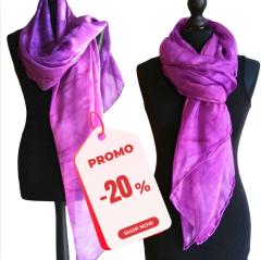 Foto van het artikel In promotie: -20 % • Handgeschilderde zijden stola – 90x200 cm pongé zijde, uniek stuk