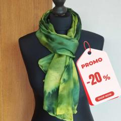 Picture of the product And Promotion : -20%. Natural silk scarf – Hand-painted 45x165 cm, rolled hem, unique Selkis design – free shipping
