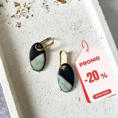 Photo de l'article Boucles d'oreilles ovales en porcelaine noire - Créoles - Honey Dew