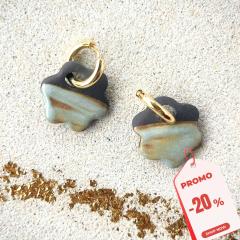 Photo de l'article Boucles d'oreille porcelaine noire . Petite fleur et créole.