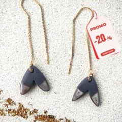 Picture of the product Black porcelain earrings. Ear chain. Sea Salt bird.