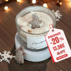 Bougie artisanale pain d’épices Astéria en promotion -20%, bougie parfumée végétale faite main, senteur gourmande épices de Noël, idée cadeau original et unique, décoration cocooning exclusive, fabrication locale belge, cadeau fait main haut de gamme / Ambachtelijke geurkaars peperkoek Astéria -20% promo, handgemaakte plantaardige kaars met kruidige kerstgeur, origineel en uniek cadeau, exclusieve cocooning decoratie, lokaal Belgisch vakmanschap, premium handgemaakt geschenk / Astéria handmade gingerbread scented candle -20% promo, artisan vegetable wax candle, warm spicy Christmas fragrance, original and unique gift idea, exclusive cozy home decor, locally made in Belgium, premium handcrafted gift Select 9 more words to run Humanizer.