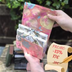 Picture of the product PROMO -15% Pink book/manga pouch – Handmade recycled fabric cover with botanical print, perfect for books, notebooks or manga