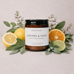 Bougie parfumée Agrumes & Sauge 250ml – artisanale, coulée à la main en Belgique, cire végétale premium, parfum frais tonique, décoration naturelle made in Belgium / Geurkaars Citrus & Salie 250ml – handgemaakt in België, ambachtelijk gegoten, plantaardige was, frisse natuurlijke geur, Belgisch design / Citrus & Sage scented candle 250ml – handmade in Belgium, artisan poured, premium plant-based wax, fresh natural fragrance, Belgian home decor