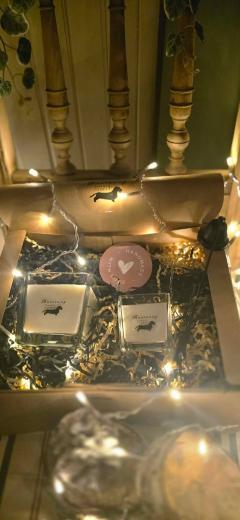 Photo de l'article Coffret de 2 bougies artisanales "Teckel Prestige" Délice Gourmand 285gr