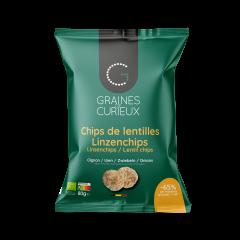 Chips de lentilles aux oignons Graines de Curieux, snack végétal croustillant et gourmand, chips belges originales et saines / Linzenchips met ui van Graines de Curieux, knapperige plantaardige en smaakvolle snack, originele Belgische chips / Lentil onion chips by Graines de Curieux, crunchy and flavorful plant-based snack, original Belgian chips