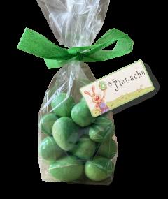 Sachet d’œufs de Pâques en chocolat pistache Jean Galler chez Blanche, chocolats belges artisanaux premium, cadeau Pâques / Zakje paaseitjes chocolade pistache Jean Galler bij Blanche, Belgische artisanale chocolade, paasgeschenk / Pistachio Easter chocolate eggs Jean Galler by Blanche, Belgian premium artisanal chocolates