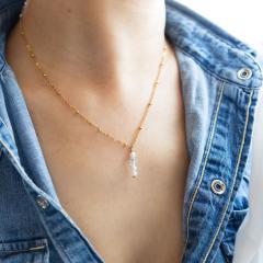 Photo de l'article Bleu azore – Collier élégant en perles nacrées et cristal, fait main en Belgique