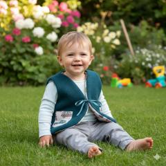 Photo de l'article 12 mois - Gilet de berger laine bleu pétrole.