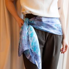 Picture of the product On sale : - 20 %. Silk scarf  – Hand-painted in icy blue and lavender, unique