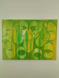 Art abstrait géométrique vert aux formes graphiques, œuvre contemporaine originale pour collection d’art moderne, décoration design et galerie en ligne / Groene geometrische abstracte kunst met grafische vormen, origineel hedendaags werk voor moderne kunstcollectie, designinterieur en online galerie / Green geometric abstract art with graphic forms, original contemporary artwork for modern art collection, designer decor and online gallery