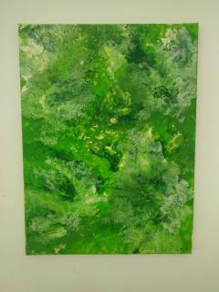 Peinture abstraite verte inspirée de la nature, œuvre organique originale pour collection d’art contemporain, décoration végétale et intérieur biophilique / Groen abstract schilderij geïnspireerd door de natuur, origineel organisch kunstwerk voor hedendaagse kunstcollectie, botanische decoratie en biophilic interieur / Green abstract painting inspired by nature, original organic artwork for contemporary art collection, botanical decor and biophilic interior