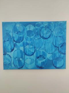 Art abstrait bleu turquoise aux formes organiques et géométriques, peinture originale sur toile pour collectionneur, intérieur contemporain et décoration murale élégante / Abstracte kunst in turquoiseblauw met organische geometrische vormen, origineel schilderij op doek voor kunstverzamelaar, hedendaags interieur en elegante wanddecoratie / Turquoise blue abstract art with organic geometric forms, original canvas painting for art collectors, contemporary interiors and elegant wall decor