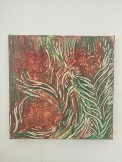 Art organique inspiré de la nature, composition végétale rouge et verte sur toile, œuvre contemporaine à collectionner pour amateur d’art abstrait / Organische kunst geïnspireerd door de natuur, rode en groene botanische compositie op doek, hedendaags verzamelkunstwerk voor liefhebbers van abstracte kunst / Nature-inspired organic art, red and green botanical composition on canvas, collectible contemporary artwork for abstract art lovers