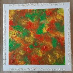 Peinture abstraite texturée multicolore sur toile, œuvre artistique unique aux tons végétaux et terracotta, tableau contemporain fait main en Belgique / Veelkleurig abstract schilderij met textuur op doek, uniek kunstwerk in botanische en terracotta tinten, handgemaakt in België / Multicoloured textured abstract painting on canvas, unique artwork in botanical and terracotta tones, handmade in Belgium
