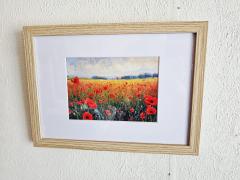 Illustration de coquelicots encadrée, décoration murale florale et colorée pour salon ou chambre, petite œuvre d’art et idée cadeau déco nature / Ingelijste illustratie met klaprozen, kleurrijke florale wanddecoratie voor woonkamer of slaapkamer en origineel natuurcadeau / Framed poppy field illustration, colourful floral wall art for living room or bedroom and original nature-inspired home gift