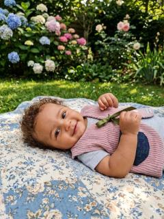 Photo de l'article 6 mois - Gilet de berger velours côtelé rose poudre