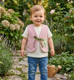 Foto van het artikel 12 maanden - roze corduroy baby herdersvest.