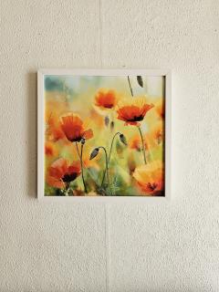 Photo de l'article Photo de Coquelicots 30x30cm avec cadre en bois blanc