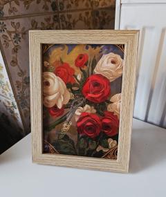 Picture of the product Pink Art Nouveau flower – white wooden frame
