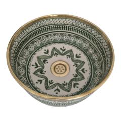 Photo de l'article Keramische wastafel,Ceramic vessel sink,Lavabo en céramique 30 cm (12") Groen met Messing