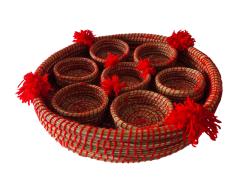 Photo de l'article Handgeweven Berber Rattan & Zeegras Komset (7 stuks) Rood