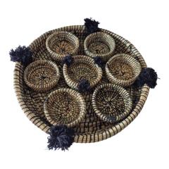 Photo de l'article Handgeweven Berber Rattan & Zeegras Komset (7 stuks) Zwart