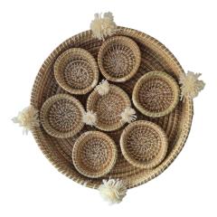 Photo de l'article Handgeweven Berber Rattan & Zeegras Komset (7 stuks) Beige