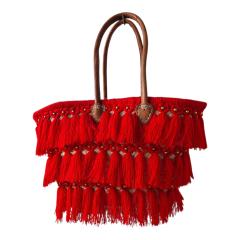 Photo de l'article Handgeweven Marokkaanse Strandtas - Boho Shopper met Kwastjes-Rood