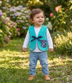 Photo de l'article 12 mois - Gilet de berger velours turquoise/nuit.