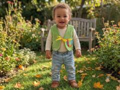 Photo de l'article 12 mois - Gilet de berger velours vert/madras