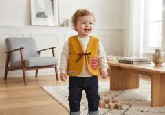 Foto van het artikel 12 maanden - Geel corduroy baby herdersvest.