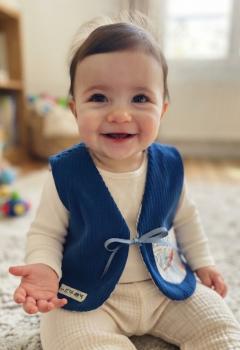 Photo de l'article 9 à 18 mois - Gilet de berger velours bleu cobalt.