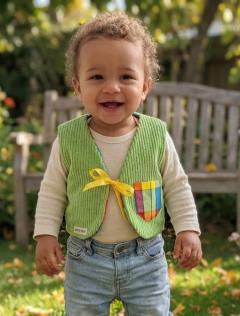 Photo de l'article 9/18 mois - Gilet de berger velours vert/madras