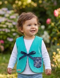 Foto van het artikel 9/18 maanden - Turquoise/nacht corduroy baby herdersvest.
