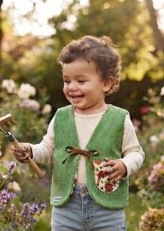Photo de l'article 9/18 mois - Gilet de berger velours vert.