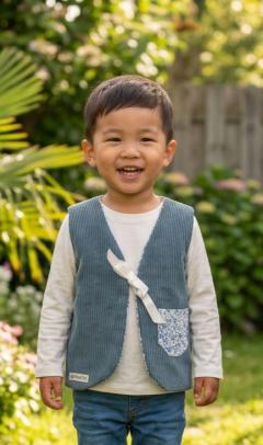 Photo de l'article 18-24 mois. Gilet de berger velours côtelé bleu gris.