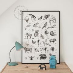 Picture of the product Animal Alphabet A-Z – Hand-drawn vintage-style print, poetic & educational